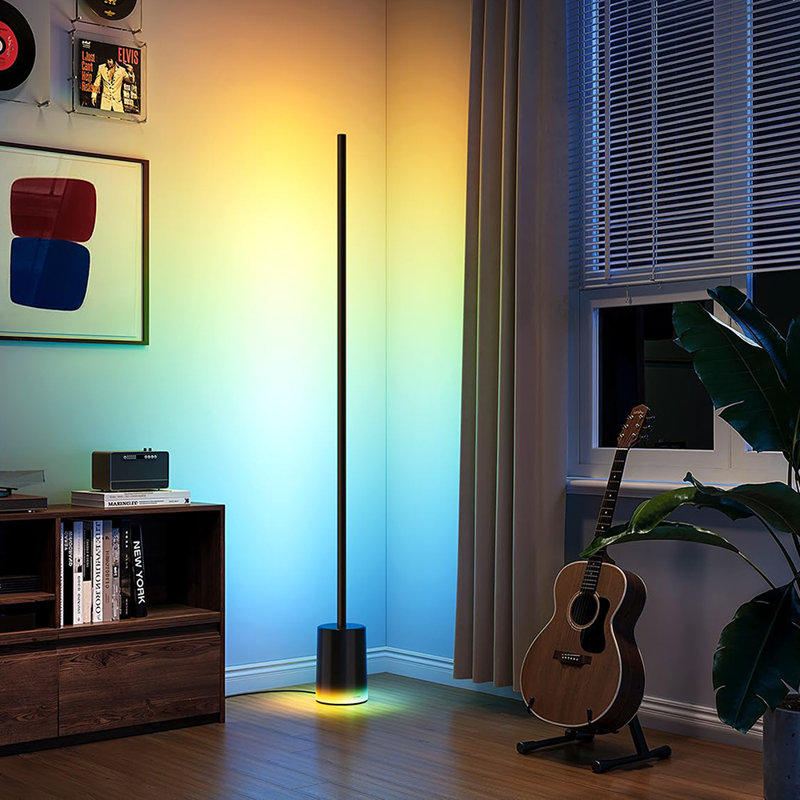 Floor Lamp LED Corner Lamp Works with Alex for Living Room, Black