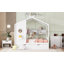 Lit maison contemporain en bois avec lit gigogne et tablettes de rangement-117244266-117244265