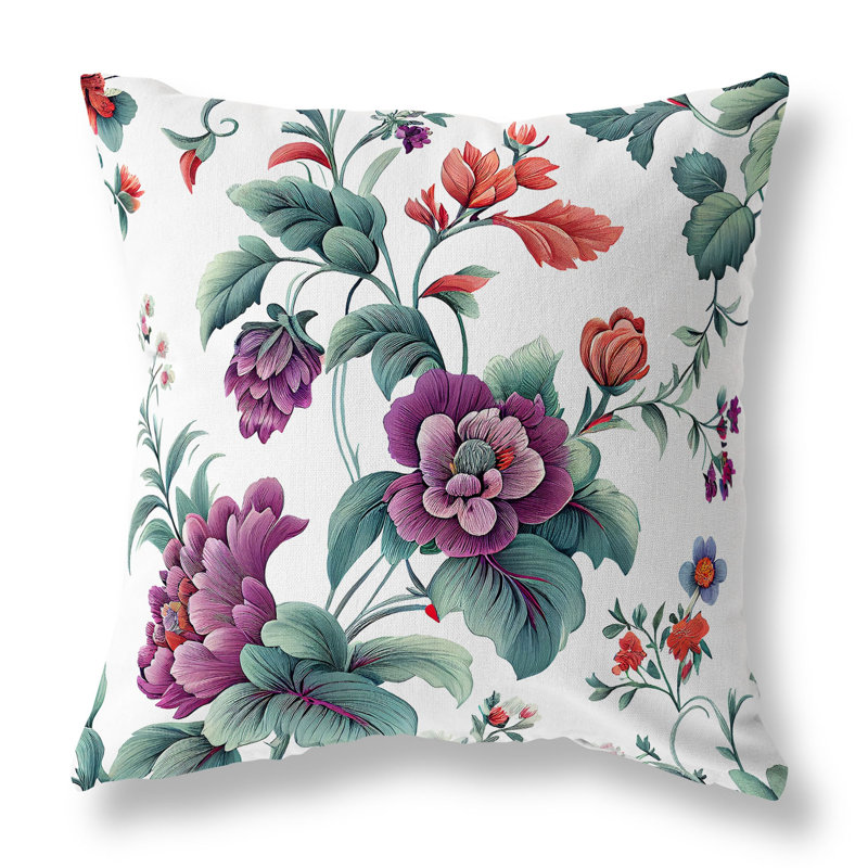 Coussin Orchit, H 16 po x l 16 po, Floral mauve / vert / blanc