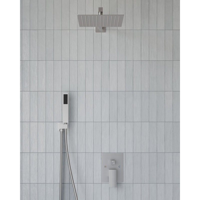 VIBRANTBATH Urban Stream Brushed Nickel 12-in Dual Head Built-In Shower Faucet System with 2-way Diverter ( Pressure-balanced Valve Included )