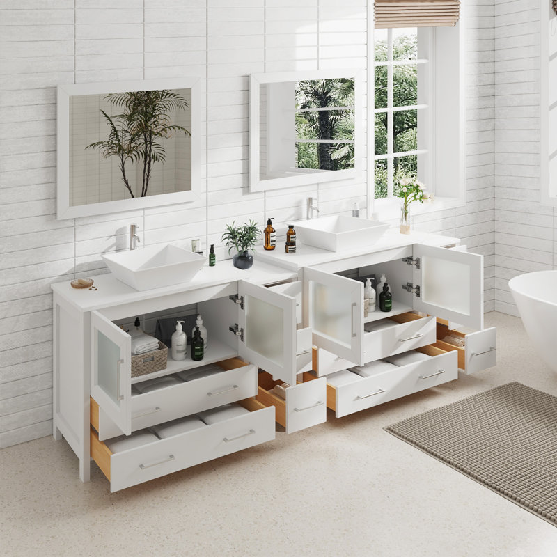  Ensemble de meuble-lavabo double encadré 96 "avec miroir, Blanc