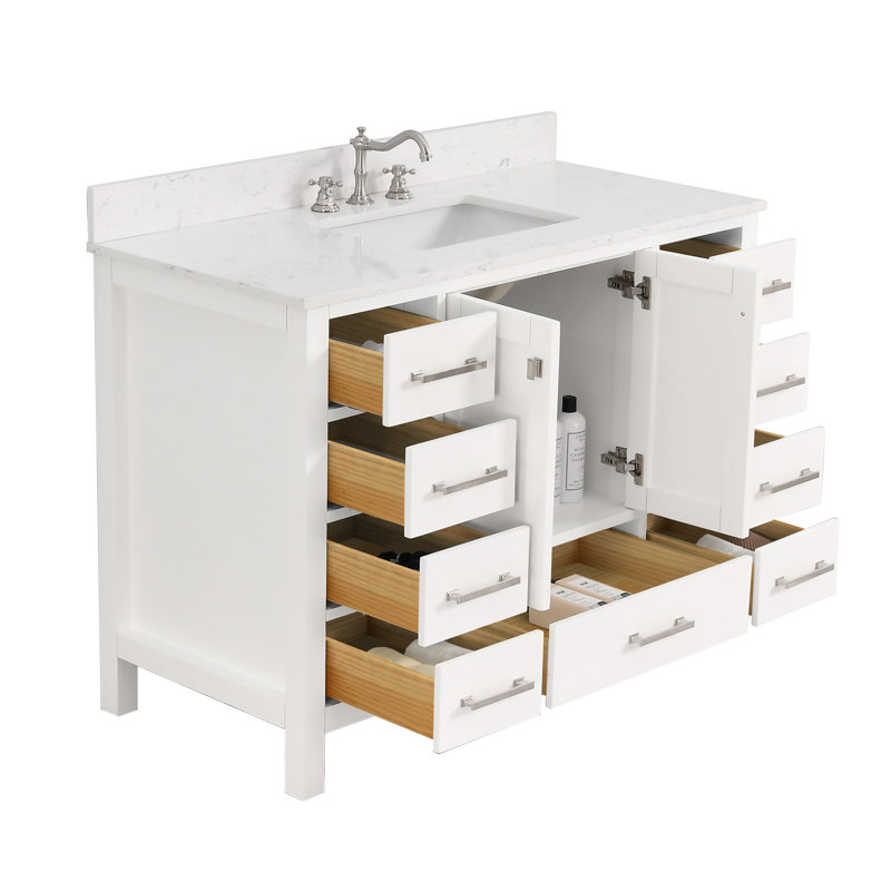 Chardell 48'' Single Bathroom Vanity with Engineered Stone Top, White