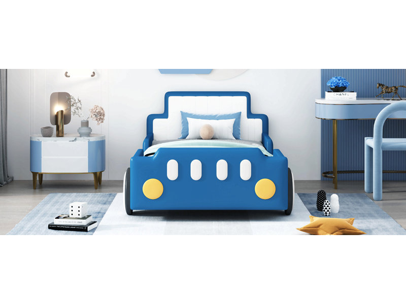 Lit plateforme simple avec roulettes, Bleu