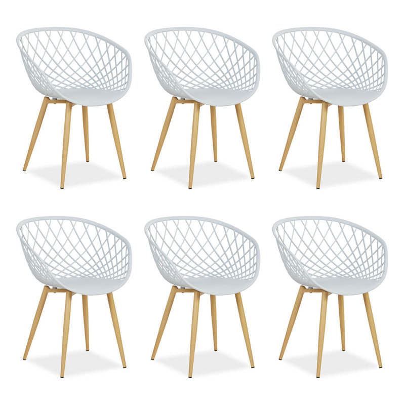 Priscilla Garden Chair with Armrests Set of 6 Plastic Kitchen Chairs Balcony Chairs Outdoor Chair Patio Chairs, Grey