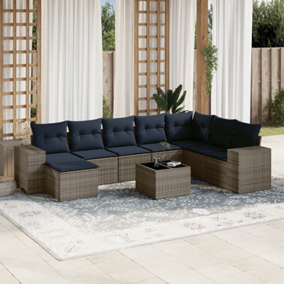 Ensemble de canapé de patio 9 pièces avec coussins en rotin de polyester
