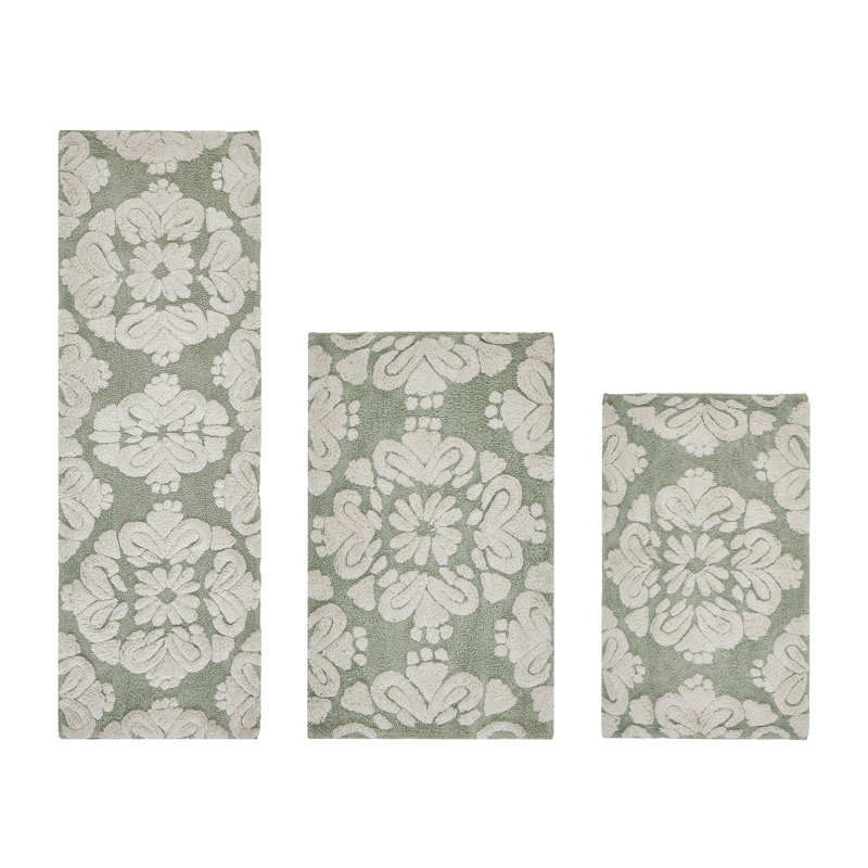 Chemash Premium 100% Cotton 1885 GSM 3-Piece Bath Rug Set, OEKO-TEX® Certified, Non-Slip Spray Latex Backing, Plush Tufted Bath Mats for Shower, Bathtub, Vanity, Sink & Toilet Areas, Super Absorbent, Machine Washable, Sage