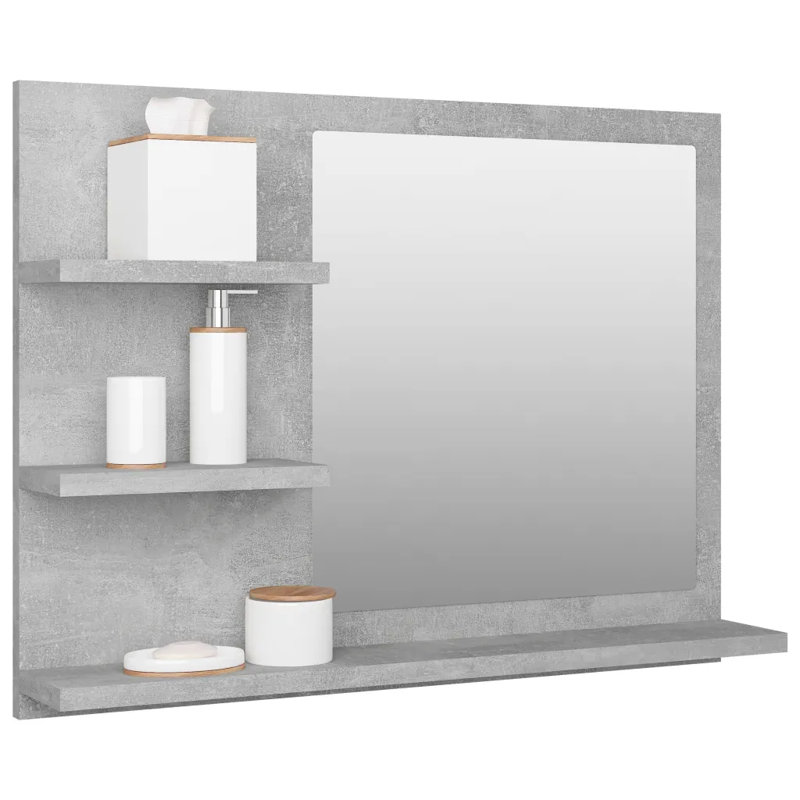 Adji Flat Mirror with Shelves, Concrete Grey, 45cm x 60cm