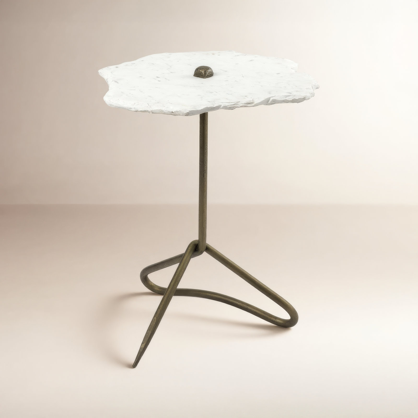 Goncalvo 19" Genuine Marble End Table, White/Gold