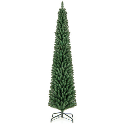 The Holiday Aisle® 8 FT Pencil Christmas Tree Artificial Xmas Tree w/ 671 Memory Wire Branch Tips