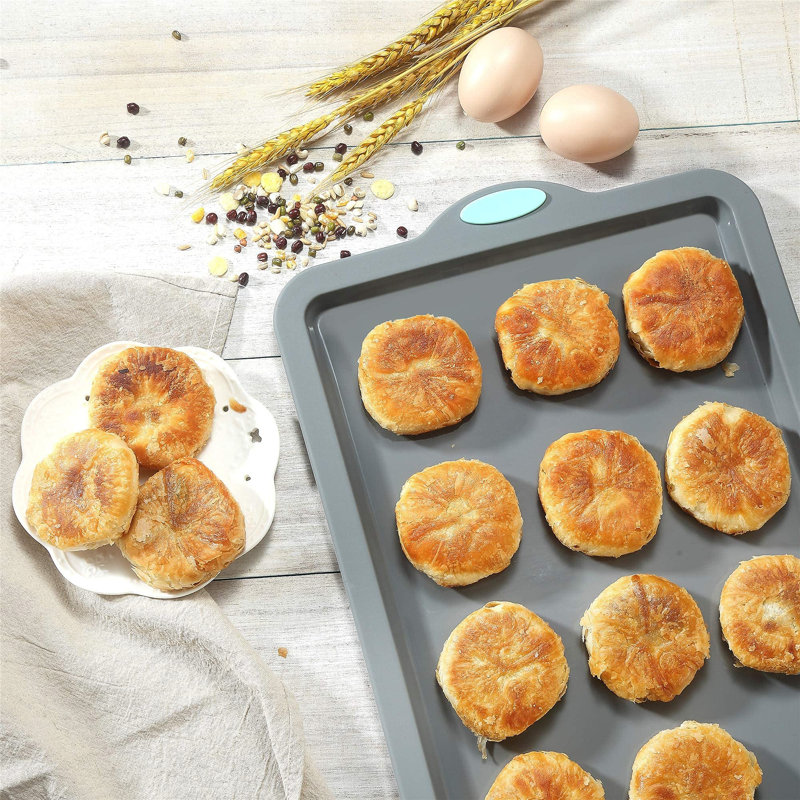 Ensemble de moules à pâtisserie en silicone, 4 pièces, comprenant des moules à pâtisserie, des plaques à pâtisserie, des plaques à biscuits, un moule à gâteau avec poignées et un cadre renforcé en métal (gris)