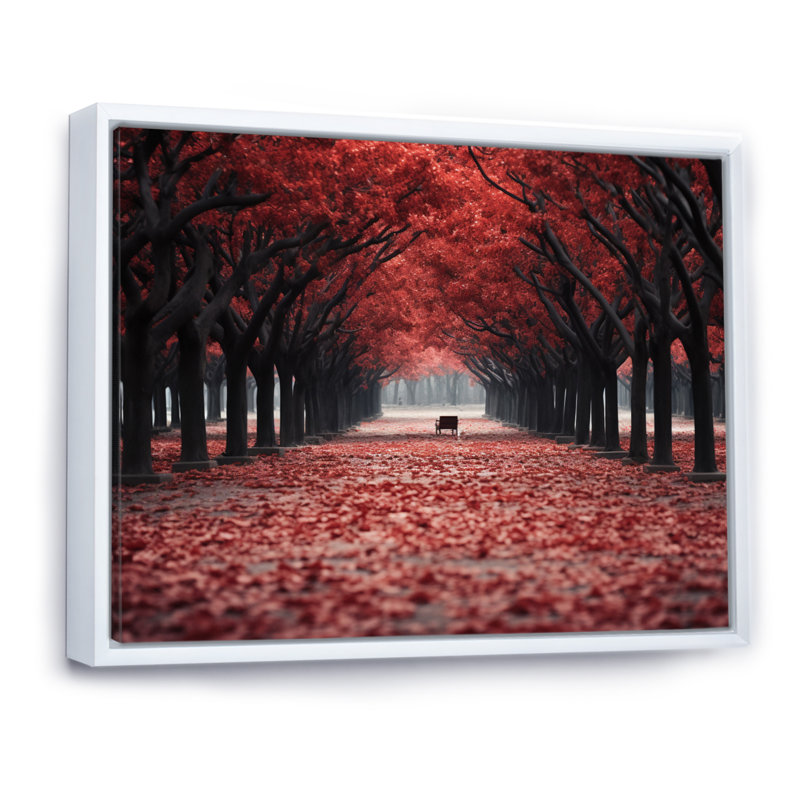 " Red And Grey Tree Solitude III ", 30" H x 40" W x 1.5" D, White Floater Framed
