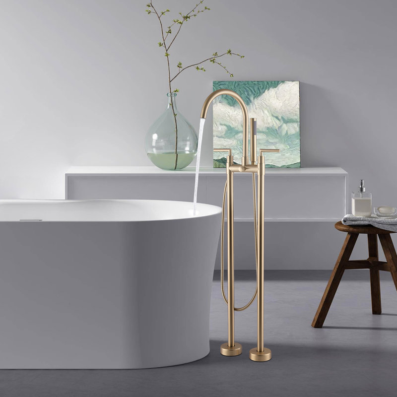 2 Handle Floor Clawfoot Tub Faucet, Brushed Gold
