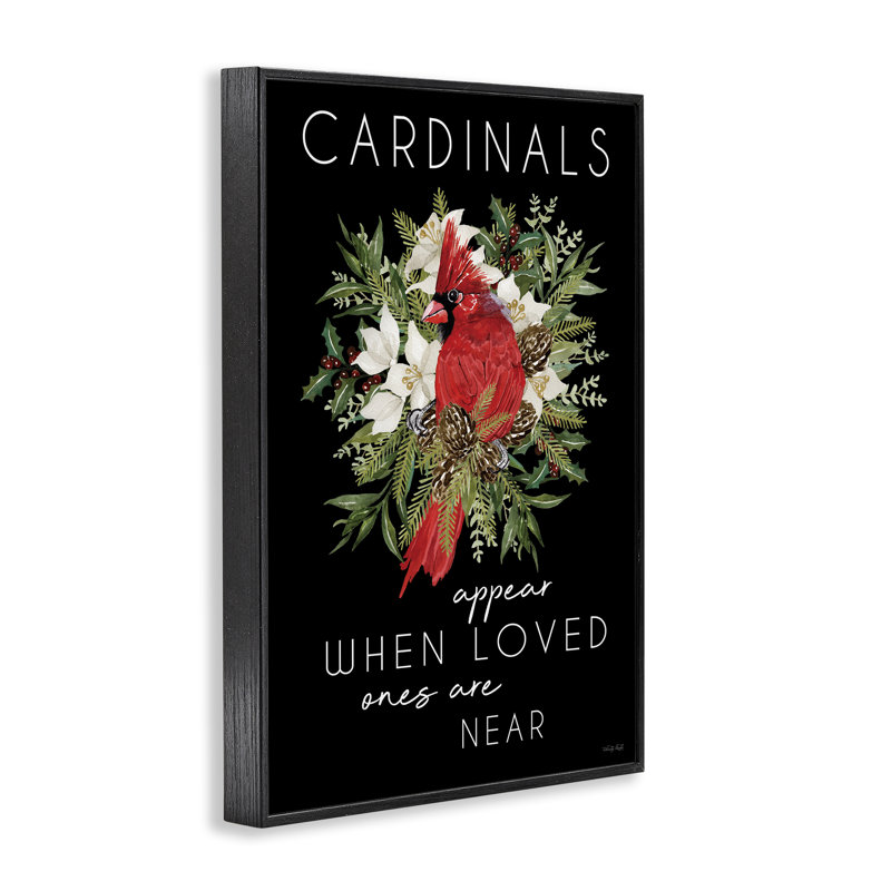 Cardinals Appear Seasonal Sentiment, estampe numérique, conception de Cindy Jacobs, H 18 po x l 12 po, Noir