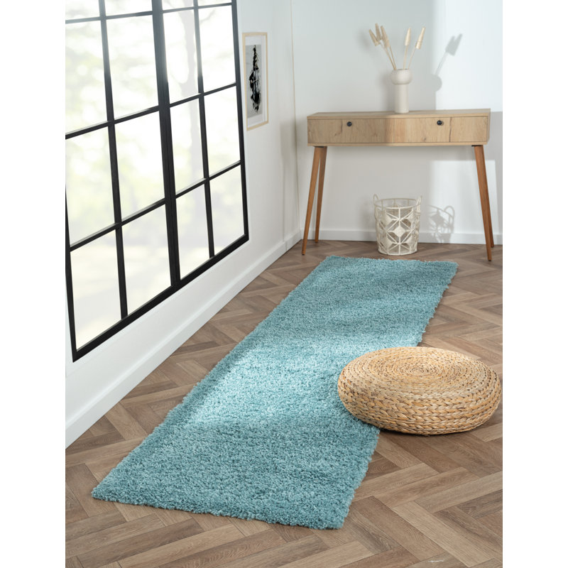 Shaggy Lush light blue Rug, Runner 80 x 300cm