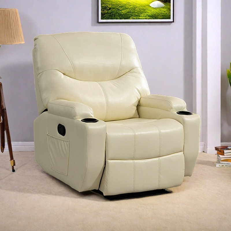 Comfortable Living Room Recliner with Cup Holder, Cream