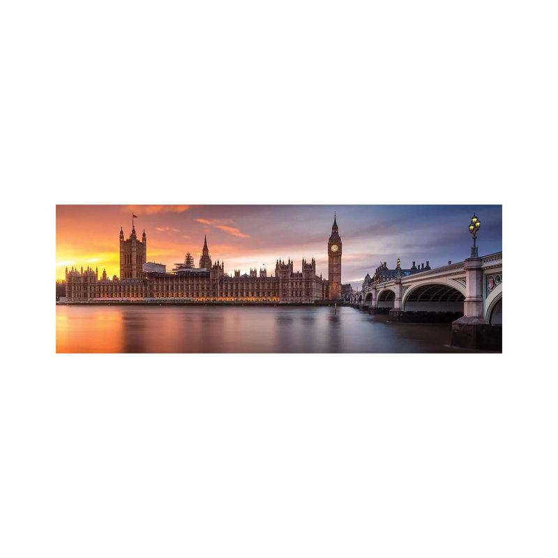 London Palace Of Westminster Sunset - Panoramic Print on Canvas, 152.4 cm H x 50.8 cm W x 1.91 cm D, Wrapped Canvas