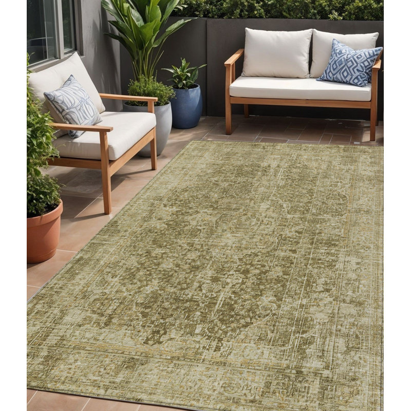 Tapis d'extérieur lavable abstrait brun et beige 5 pi x 8 pi
