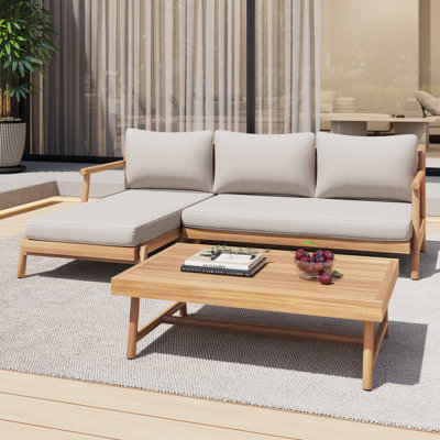 Ensemble de conversation d'extérieur en bois d'acacia avec coussins amovibles 2 pièces Lynda