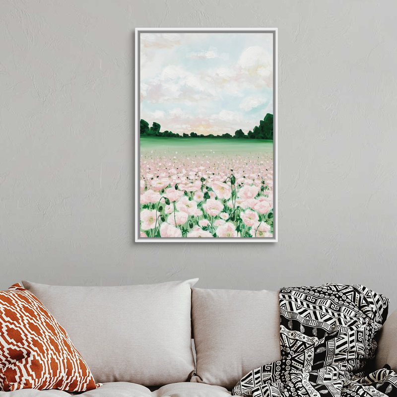 Coquelicots roses-reproduction d’art sur toile, Cadre blanc, H 38 po x l 26 po x P 1,75 po