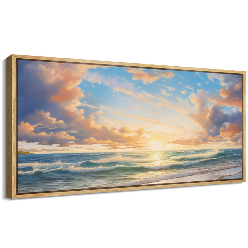 «Sunset Splendor Vibrant Ocean Sunset», reproduction encadrée, H 30 po x l 60 po, Naturel