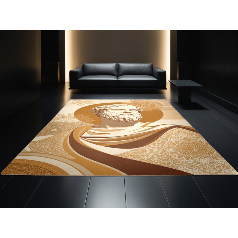 Tapis oriental doux et moelleux en buste classique beige Menahan Socrates, 6x9