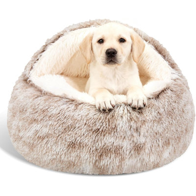 Calming Dog Beds & Cat Cave Bed With Hooded Cover,Removable Washable Round Beds For Small Medium Pets,Anti-Slip Faux Fur Fluffy Coved Bed For Improved Sleep,Fits Up To 15/25 Lbs(Medium,24"X24")