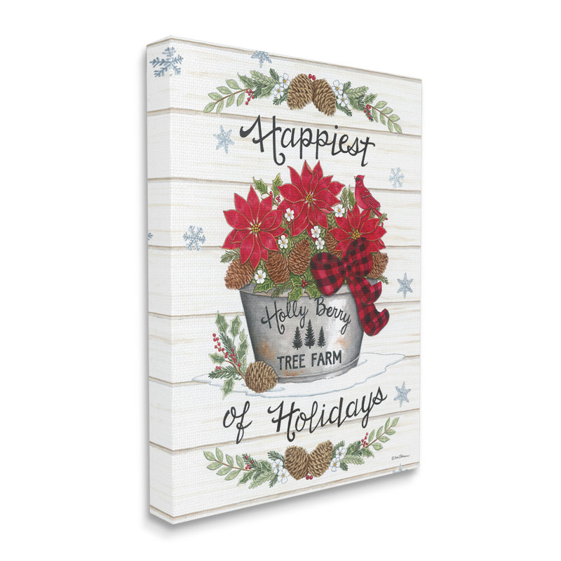 Rustic Farmhouse Holiday Poinsettia Bouquet Canvas Wall Art
