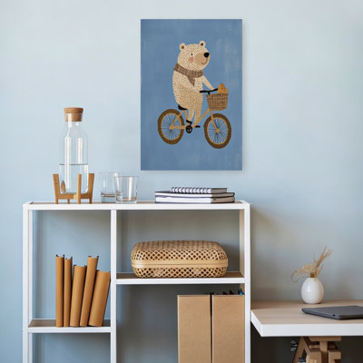Mignon ours sur vélo, ours contemporain fantaisiste, impression d'art mural