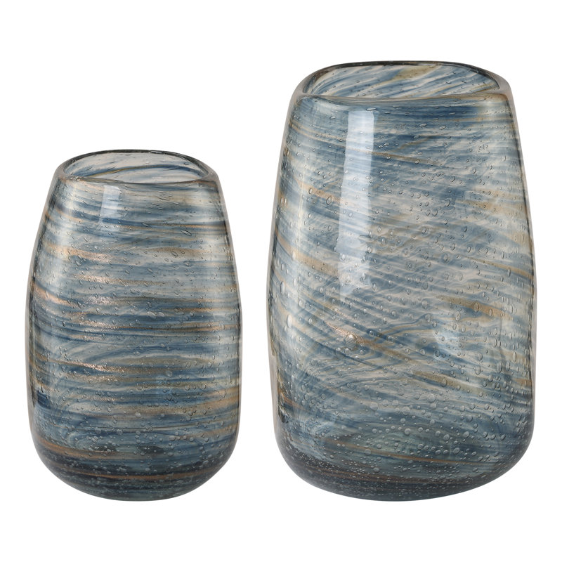 Hulten Swirl Glass Vases, Set Of 2