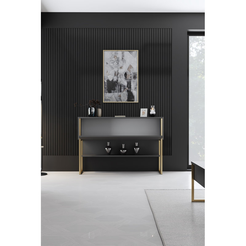 Commode Modern Glam avec pieds en métal, doré et anthracite | Panneau de particules enduit 100% mélamine, dimensions: 47,2 po x 31,5 po x 11,8 po | Conception élégante de couleur unie, parfaite pour les chambres contemporaines et les solutions de rangement
