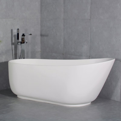 67-Inch Solid Surface Stone Resin Oval Shape Soaking Bathtub With Overflow