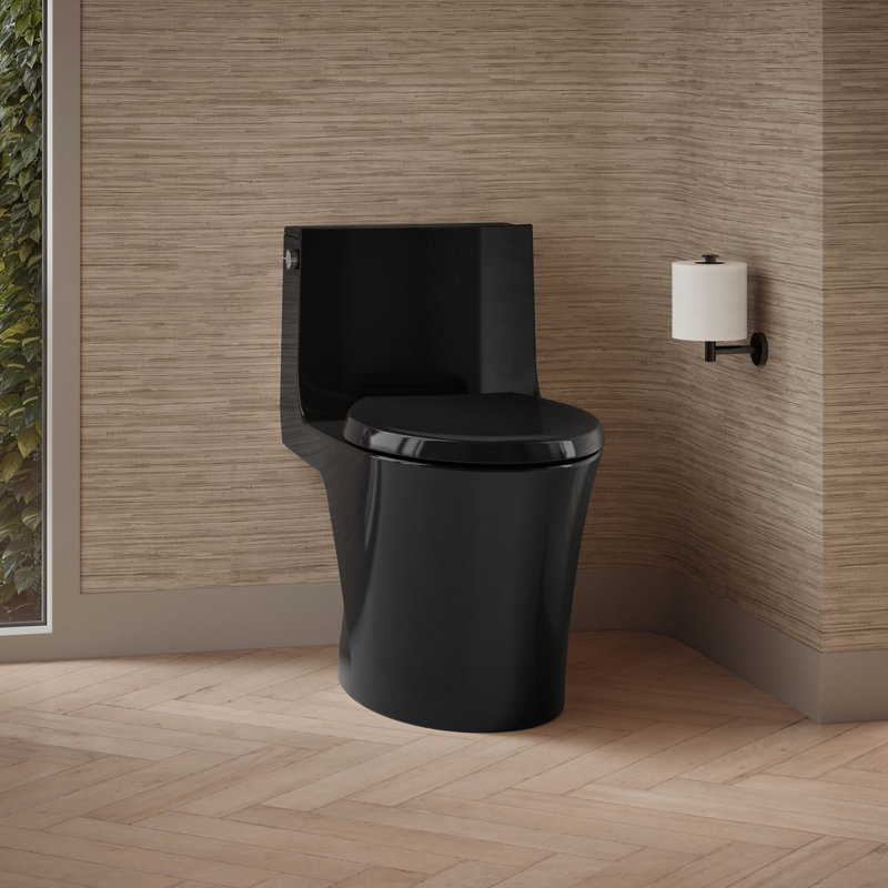 Veil One-Piece Elongated Dual-Flush Toilet with Skirted Trapway, Black