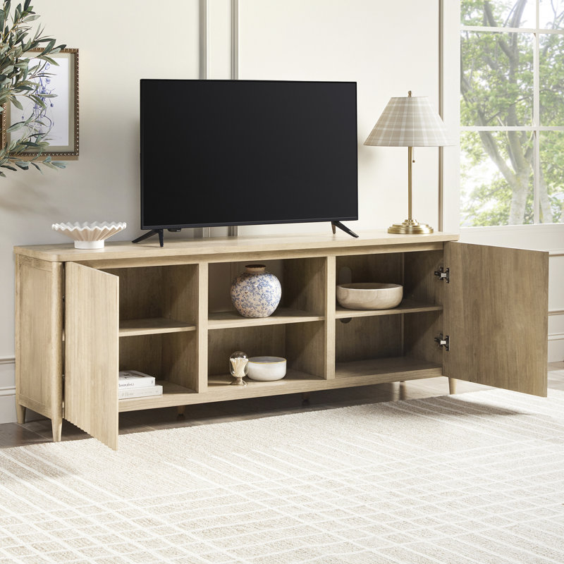 Scandinavian Reeded TV Stand with Open Storage, 70.5", Coastal Oak