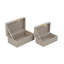 S / 2 boîtes de rangement décoratives en bois avec finition en lin gris et décorations en feuille d'or L: 10 x 6 x 4 po S: 8,5 x 5 x 3,5