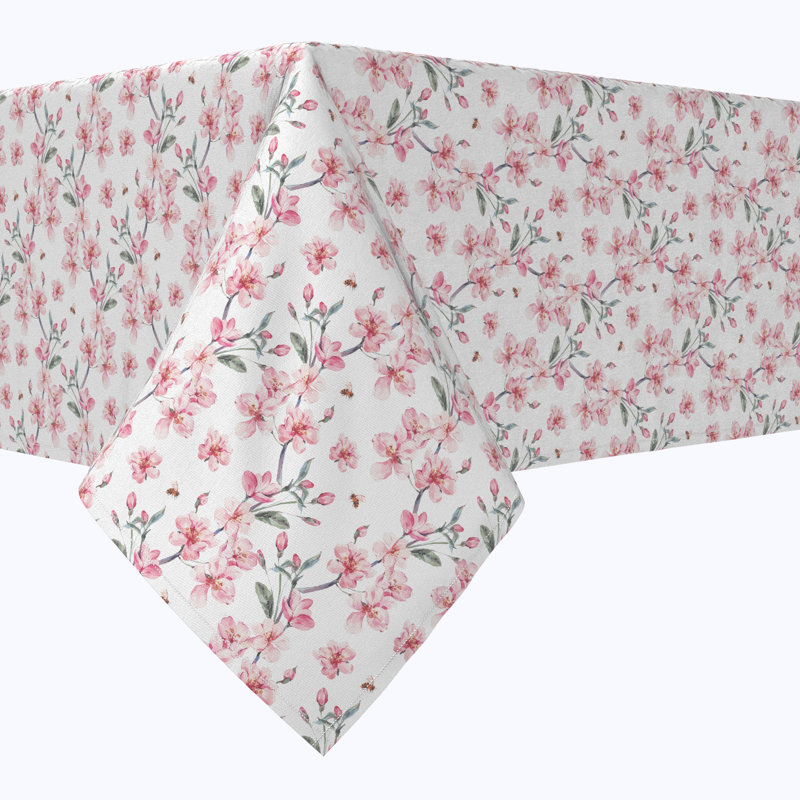 Square Tablecloth, 100% Cotton, Pink Floral Blossom, 52" x 104" Rectangle