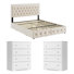 Velvet Upholstered Standard 3 Piece Bedroom Set, 1 Bed And 2 Dresser (set Of 3)
