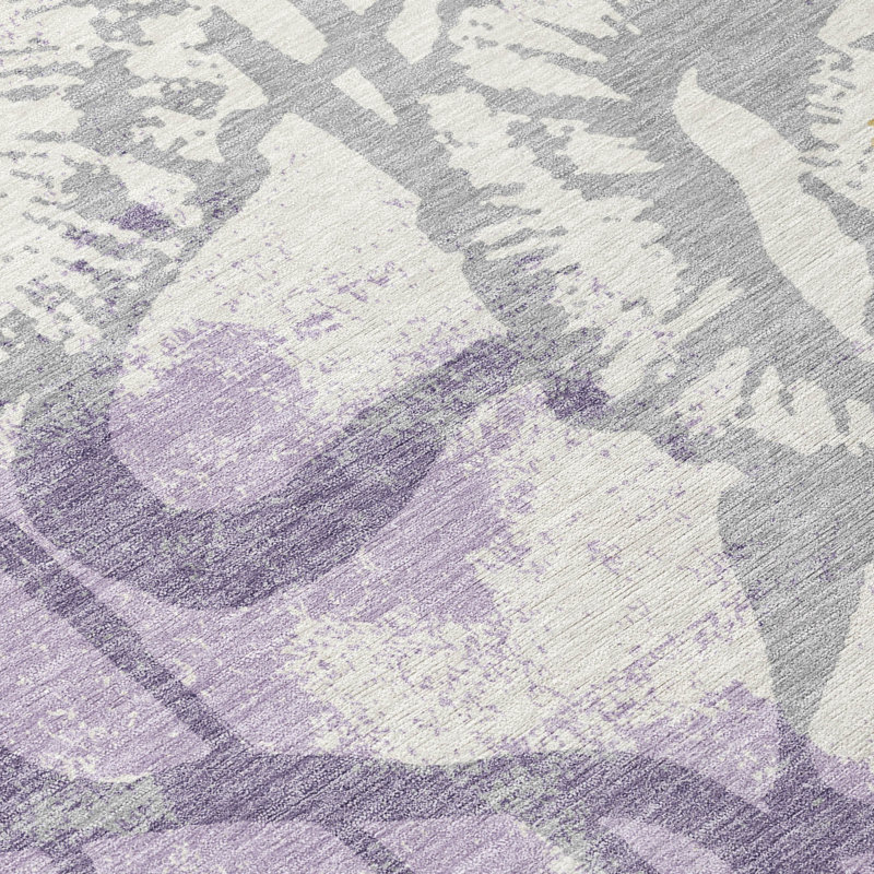 Machine Washable Indoor/Outdoor Chantille ACN2894 Floral Rug, 1'8" x 2'6", Lavender