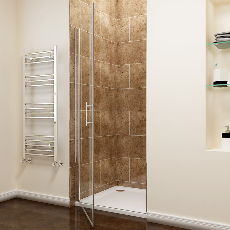 Arnot 900mm - 900mm W x 1850mm H Hinged Frameless Shower Door with Clear Glass, 185cm H x 76cm W