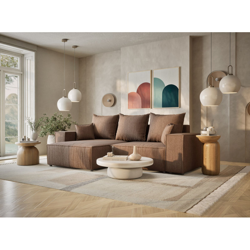 Upholstered Corner Sofa, Brown, Left Hand Facing