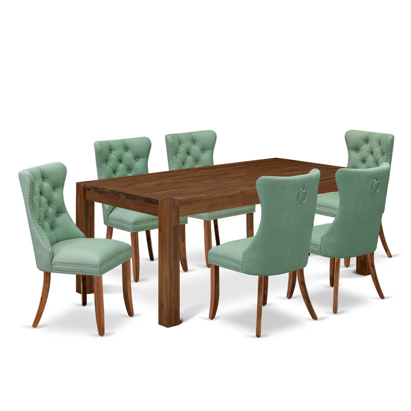 L'ensemble de salle à manger 39 pièces 39FDFC64097E43F982015BAB7D332885 contient une table rectangulaire en bois rustique et 6 chaises, sablage noyer antique