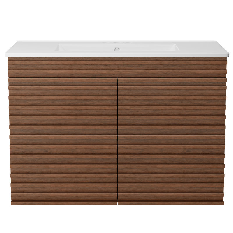 Wall-mount Walnut  Bathroom Vanity With Sink, 36"