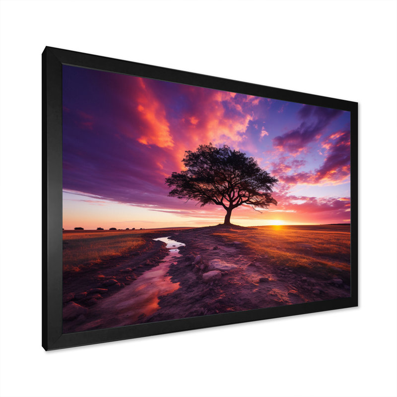 " Sunset Majestic Silhouette ", Black Picture Framed, 24" H x 32" W x 1" D