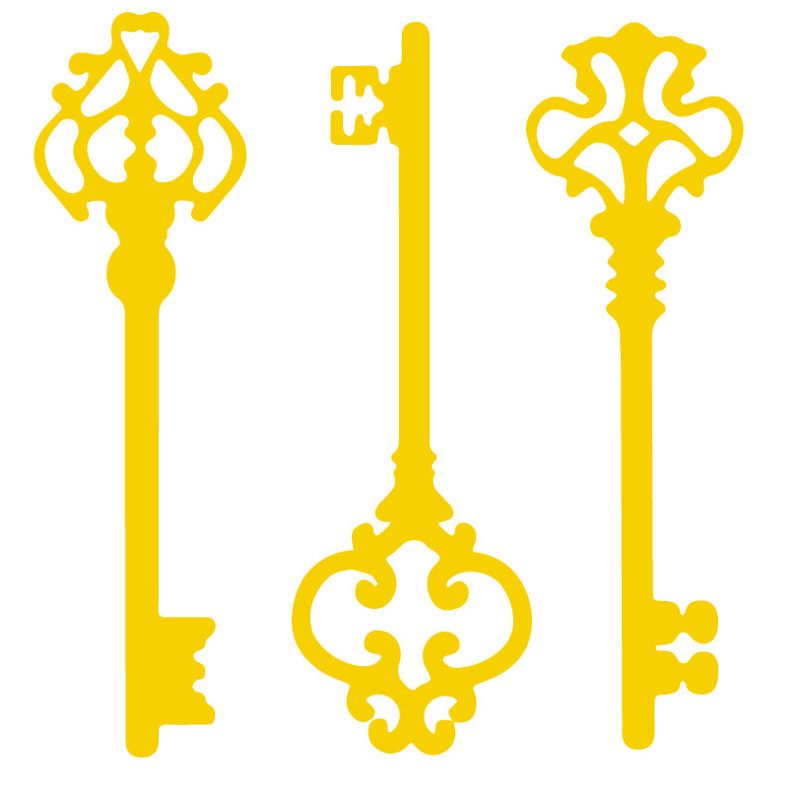 Décalcomanie murale clés squelettes, H 45 po x l 46 po x P 0,01 po, Jaune clair