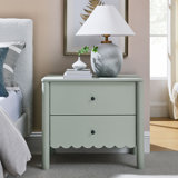 Emmeline Scalloped 2-Drawer Nightstand In Light Grey