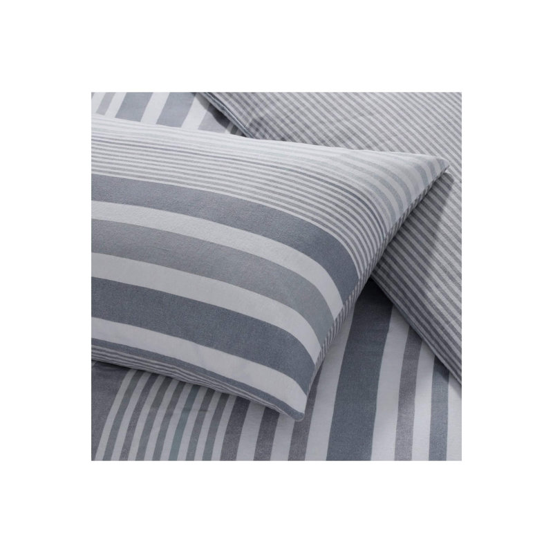 Aulora Cotton Striped Duvet Cover with Pillowcases Included, Grey, Double Duvet Cover + 2 Standard Pillowcases