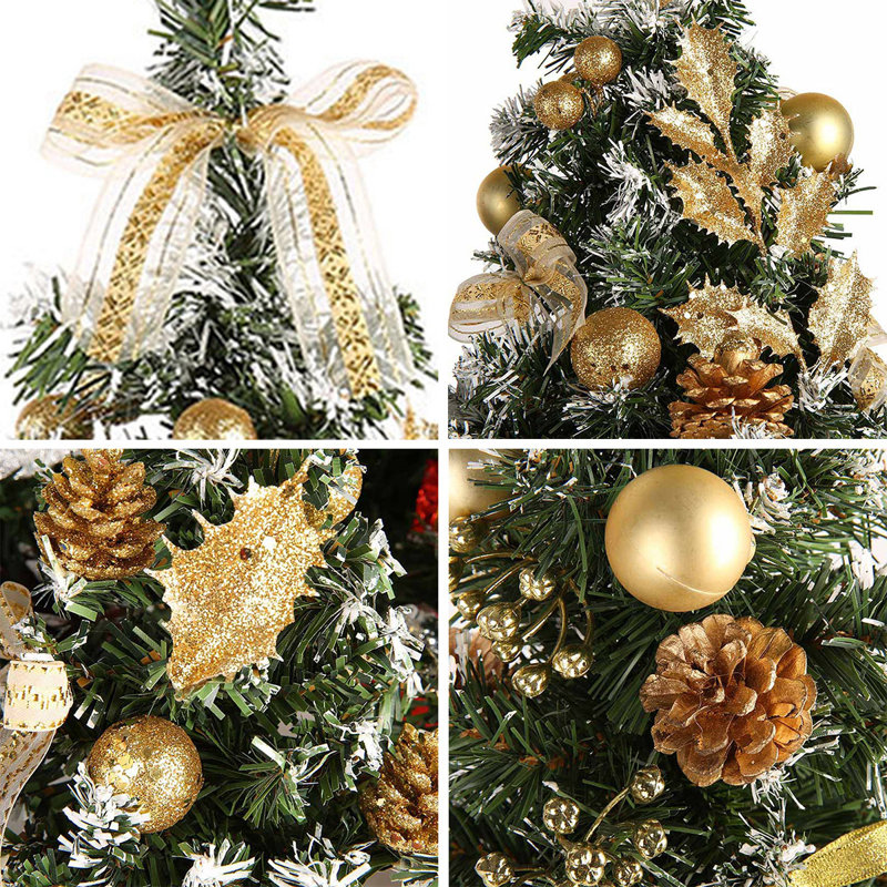 Mini arbre de Noël artificiel 15,7 "avec pommes de pin et baies, Doré