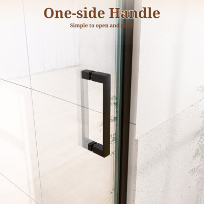 24" W x 72" H Semi-Frameless Circular Pivot Shower Door in Matte Black With 1/4" (6mm) Thick SGCC Tempered Glass