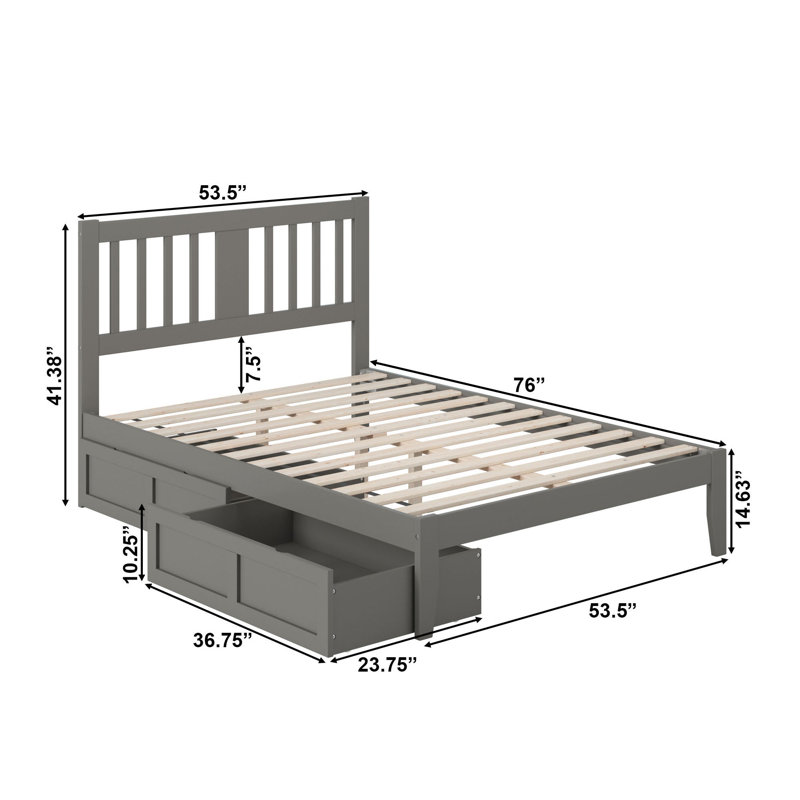 Lit plateforme avec rangement en bois massif Zosia, Gris, Double