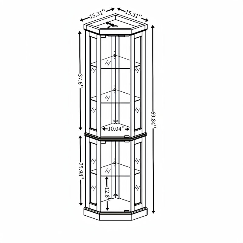 Corner Glass Cabinet, Lighted Curio Cabinet, Corner Display Case, Entryway Cabinet, Cherry