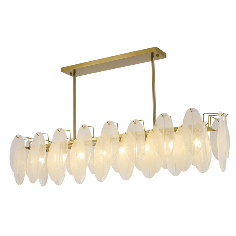 Transitional 8-Light Rectangular Glass Chandelier 